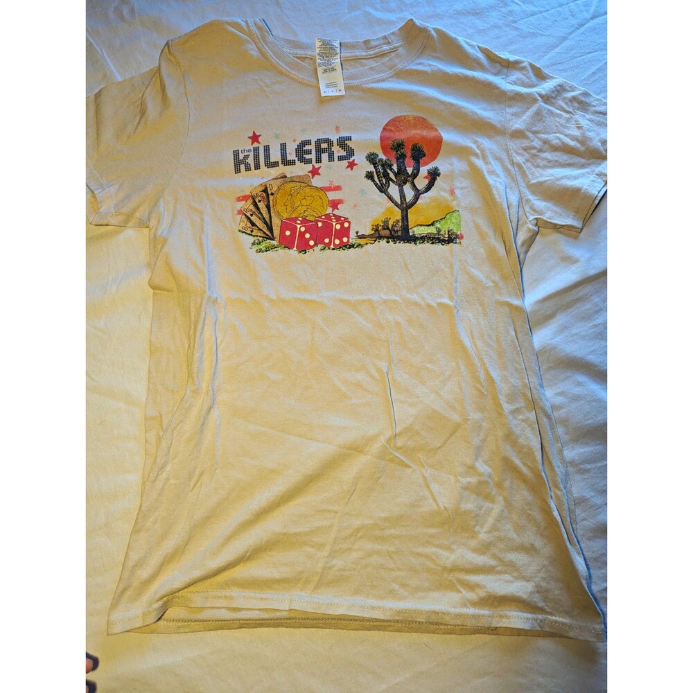 Gildan Softstyle The Killers Band Graphic Print Beige Crew Neck T-Shirt Size S